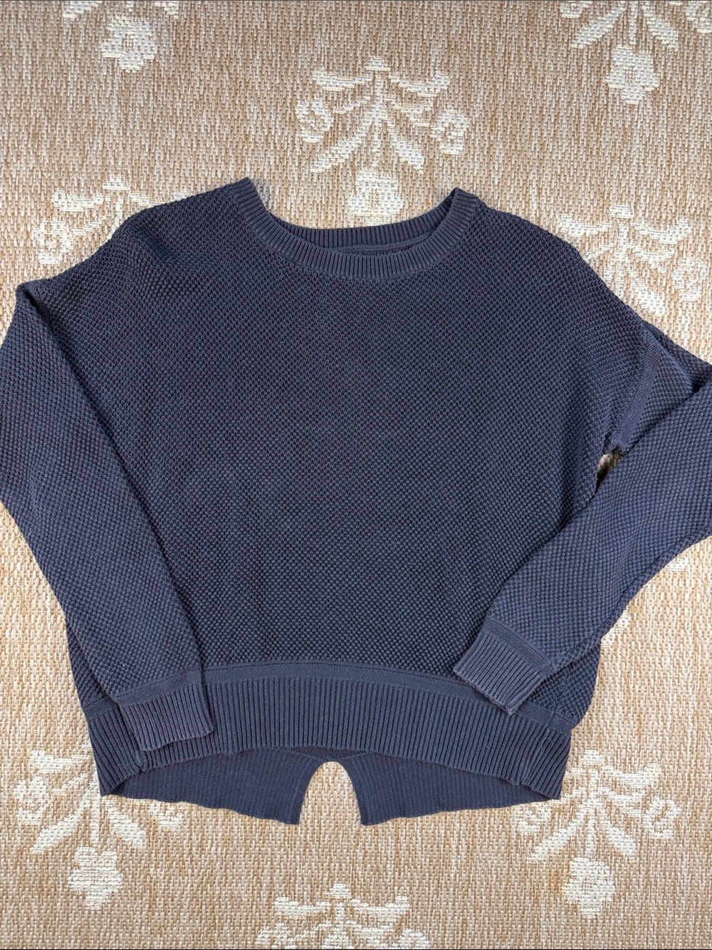 LOFT Navy Textured Crewneck Sweater